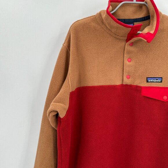 Patagonia Women's Lightweight Synchilla Snap-T Fleece Pullover XL Tan/Red #25455 - Picture 4 of 7